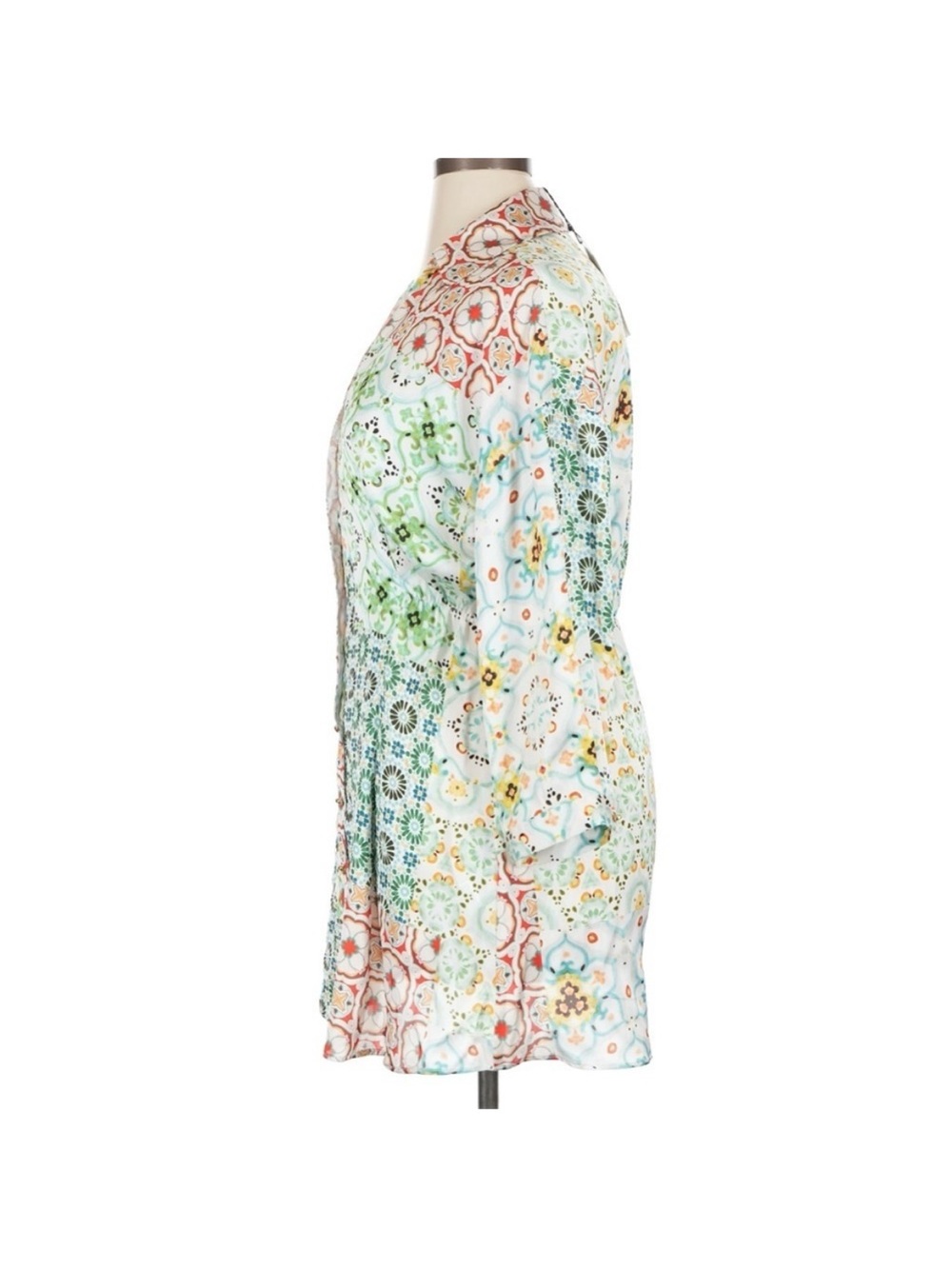 Zara Mixed Print Shirt Dress Mini Multicolor Floral Geometric Button Front XL - Picture 3 of 8
